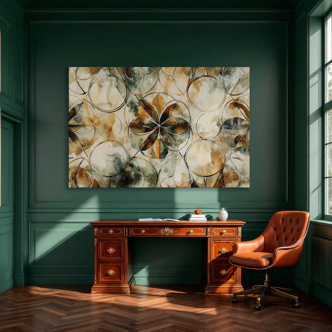 Framed Wall Art: Abstract floral design in warm earth tones. Modern canvas print adds elegance to any dining room. Shop now for stylish home decor!