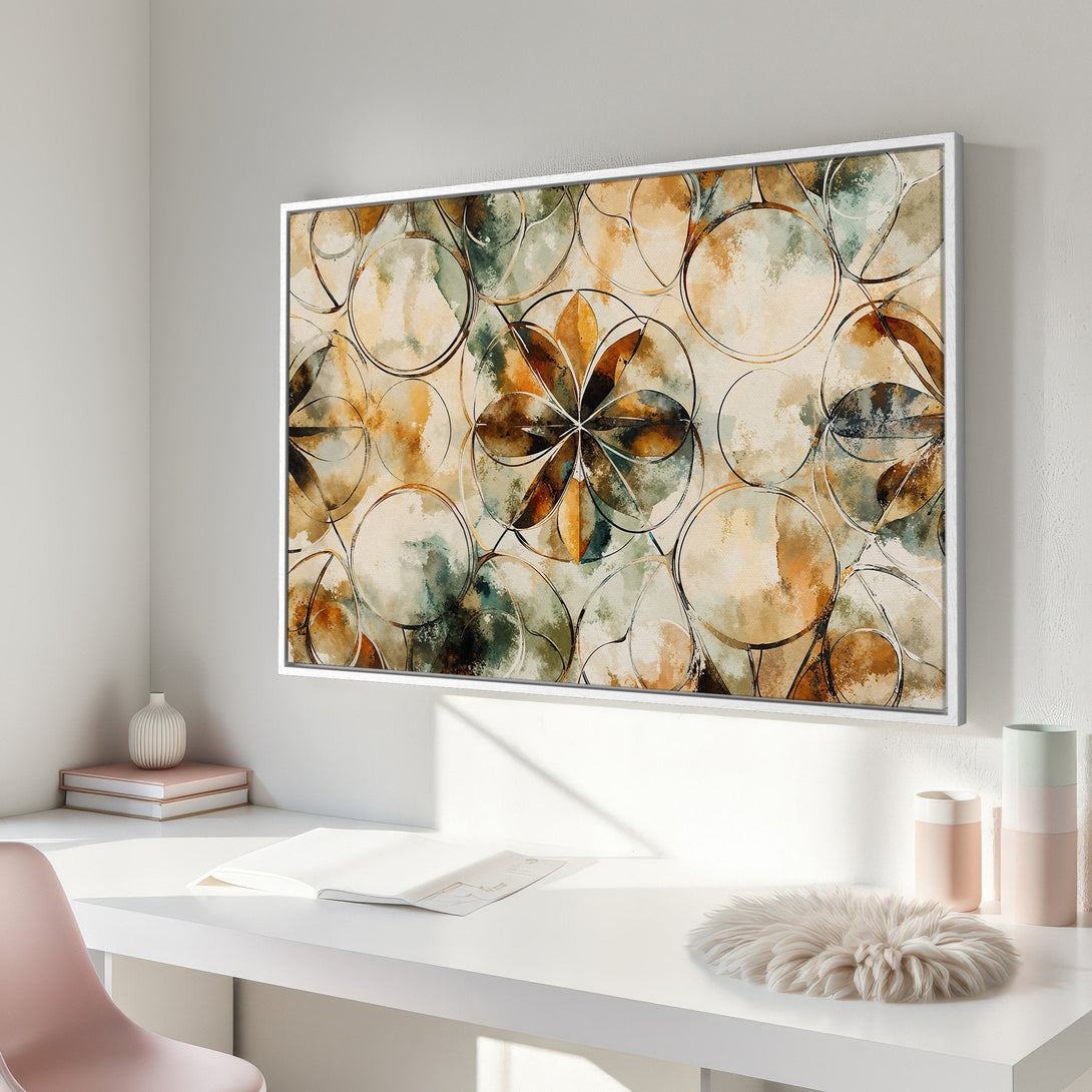 Framed Wall Art featuring an abstract floral design in a warm, earthy color palette. Perfect for adding a touch of modern art to your home decor.