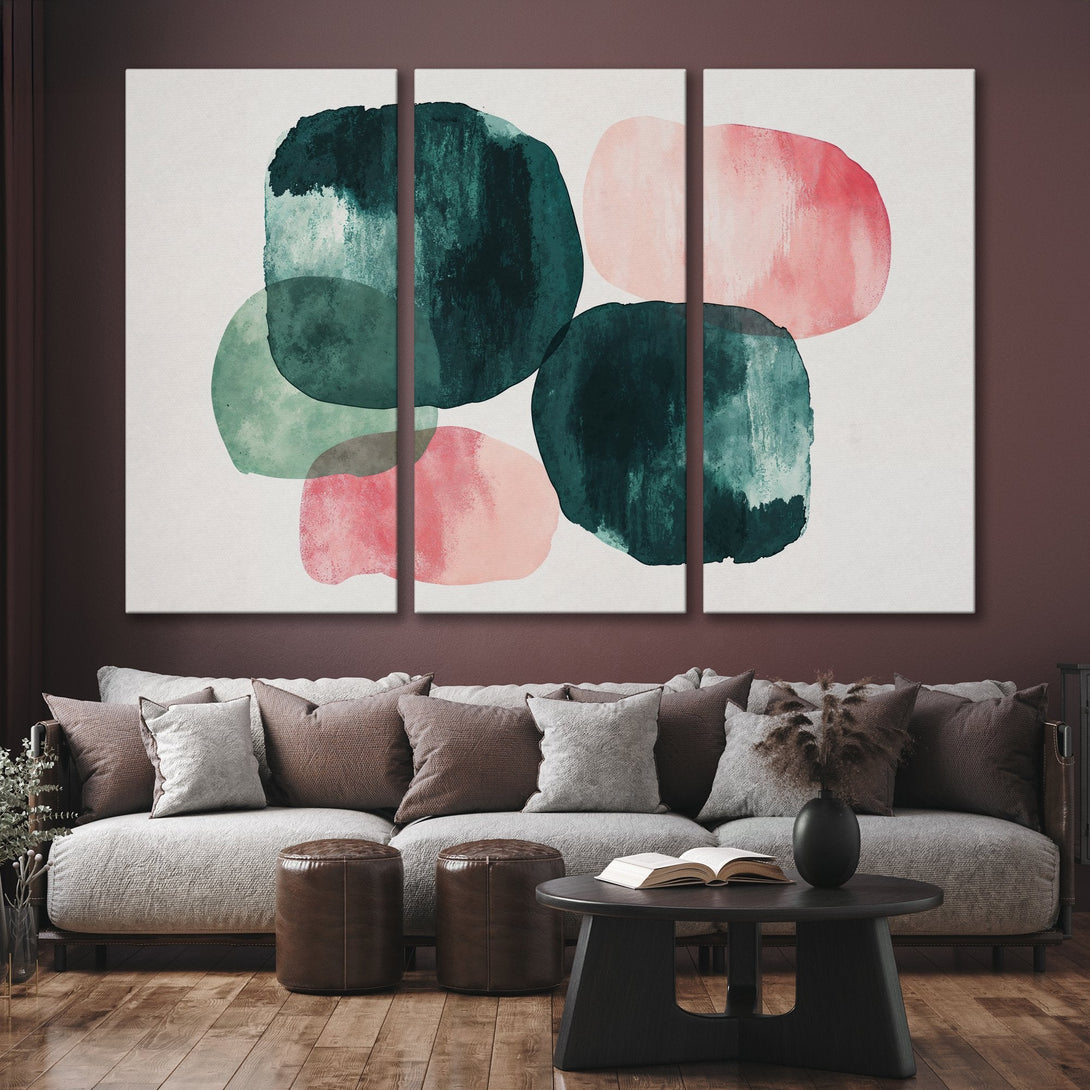 Abstract Canvas Print art in green and pink hues. Modern wall decor for living room. Enhance your space with this stylish artwork.