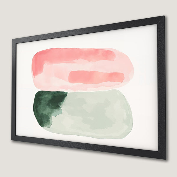 Framed Poster: Abstract watercolor art in pink, green & white. Modern wall decor for home.