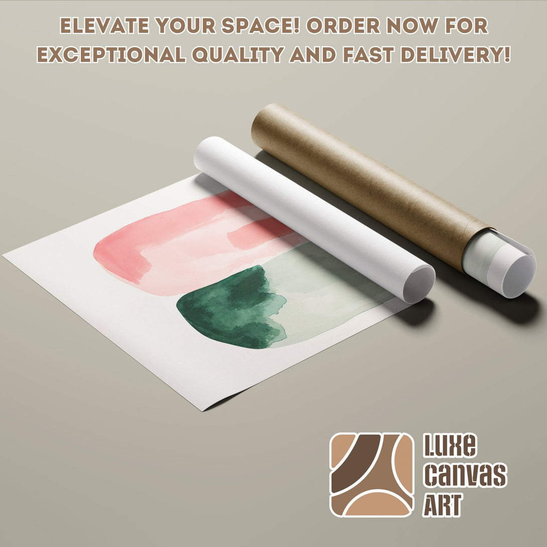 Abstract watercolor Poster Roll art in pink, green, and neutral tones. Elevate your space!