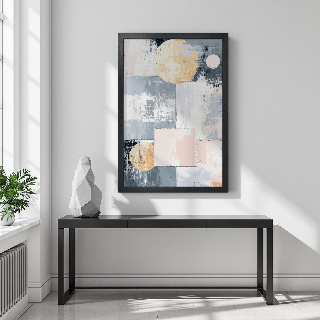 Framed Poster featuring abstract art with geometric shapes in a neutral color palette. Elevate your space with this stylish wall art!