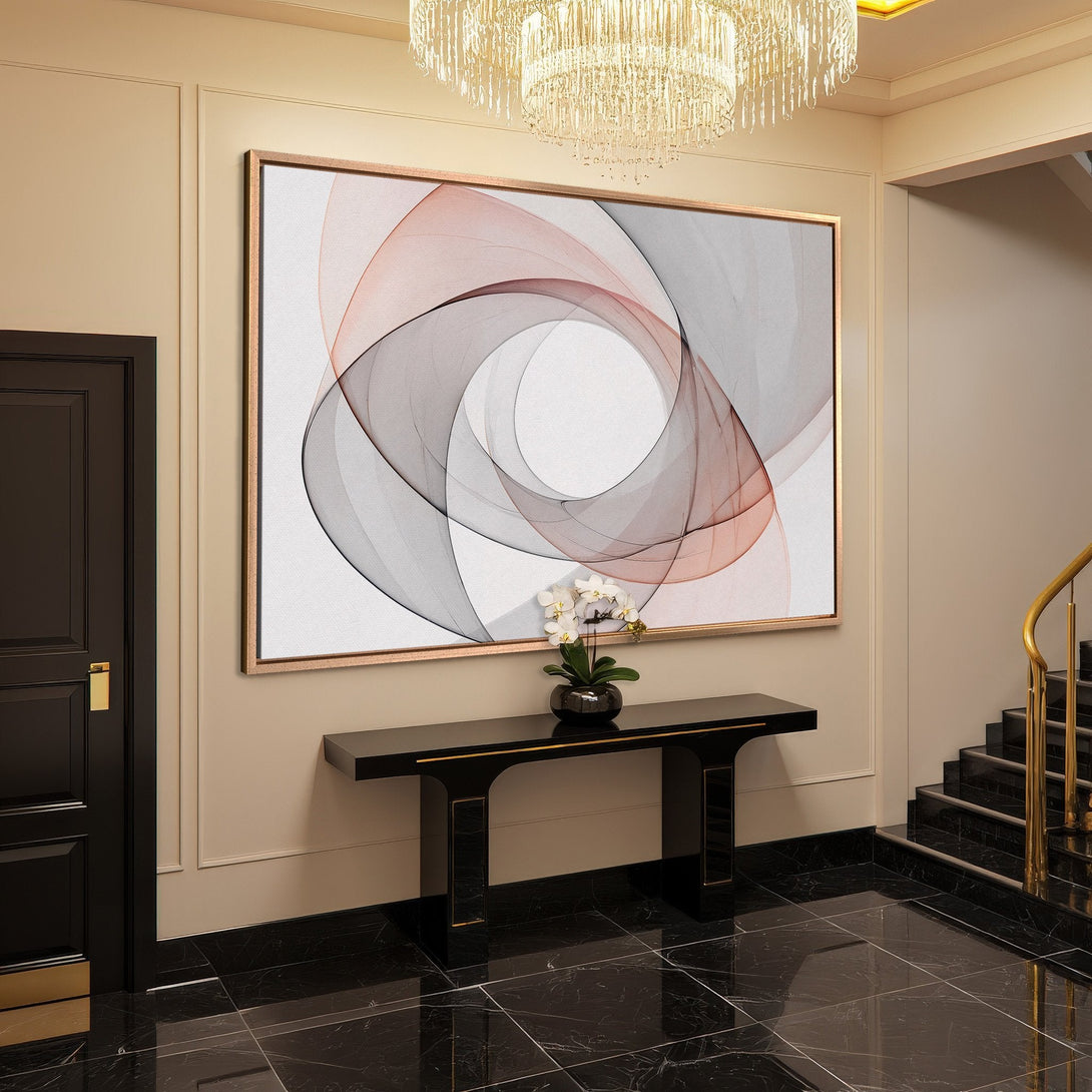 Framed Wall Art abstract design in blush and gray tones. Modern art print for elegant home decor.