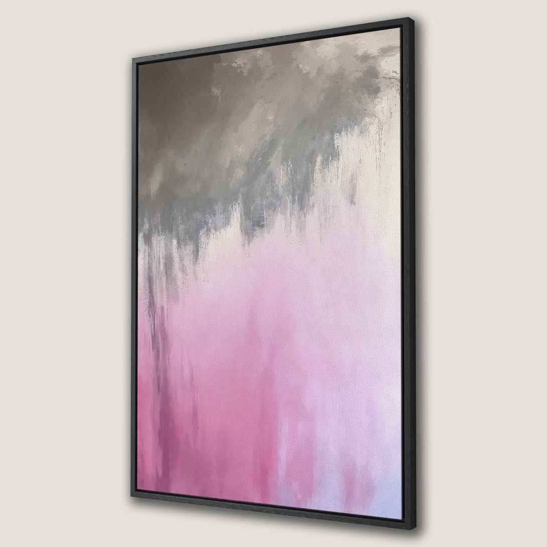 Framed Wall Art: Abstract art Canvas Print in pink, gray, and white. Modern wall decor for a stylish home. Shop now for unique art!
