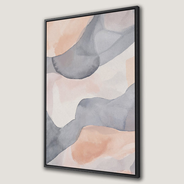 Framed Wall Art: Abstract watercolor canvas print in neutral tones of gray, blush, and cream. Modern art for a stylish home.