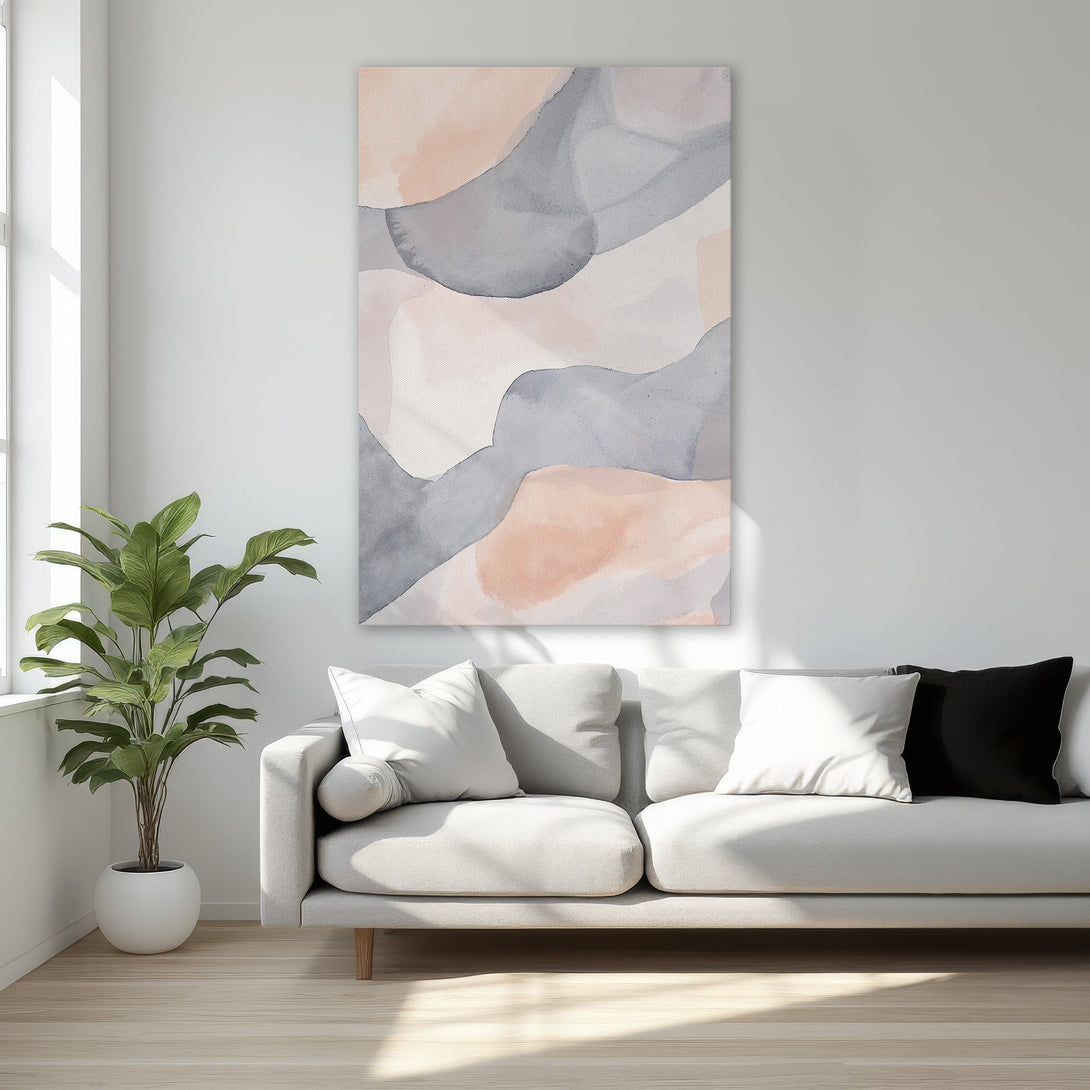 Framed Wall Art featuring abstract watercolor art in blush pink and gray. Perfect for adding a touch of elegance and style to your bedroom decor.