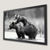 Grizzly Bear and Cub Art Poster - Black and White Wildlife Print