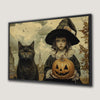 Halloween Witch and Black Cat Canvas Print for Gothic Decor