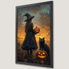 Halloween Witch and Cat Art Poster - Spooky Home Decor
