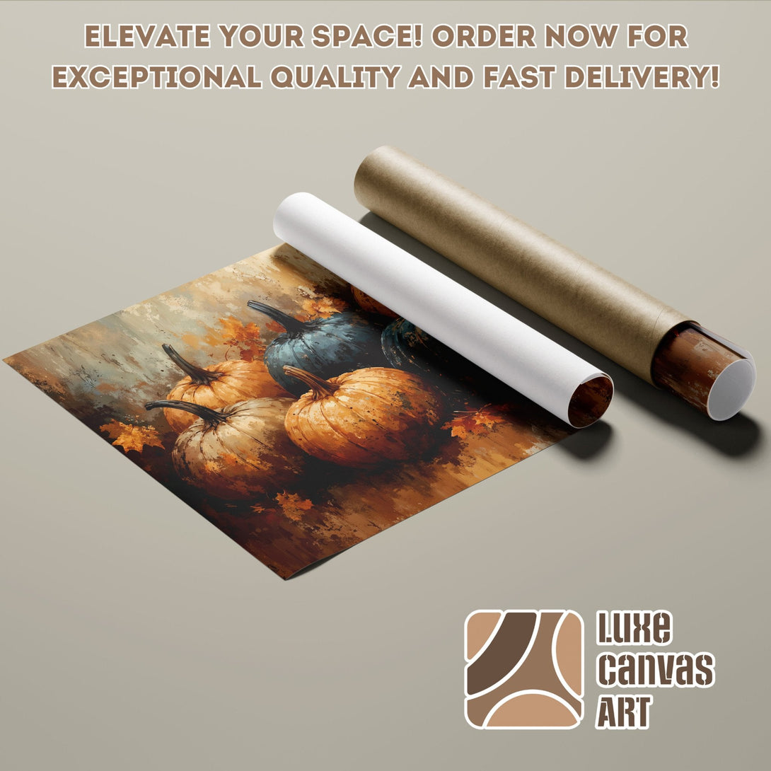 Poster Roll featuring a pumpkin painting in warm, earthy tones. Elevate your decor!