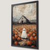 Haunted Barn Art Poster with Ghost and Pumpkin - Spooky Wall Decor