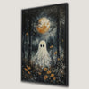 Haunted Forest Halloween Canvas Print with Ghost & Wildflowers