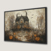 Haunted Gothic Mansion Canvas Print with Jack O Lantern