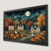 Haunted Village Scene Art Poster with Pumpkins
