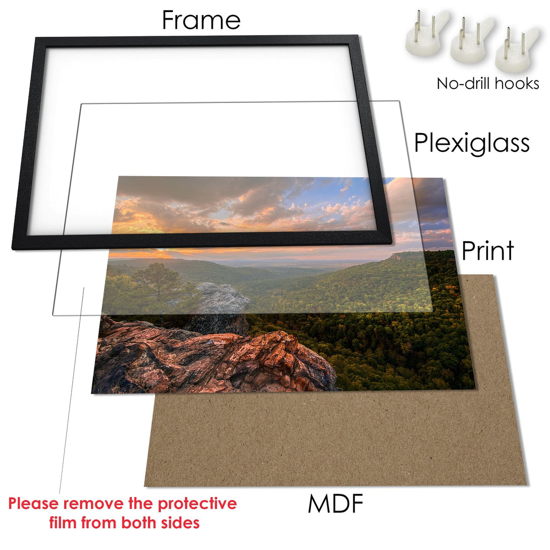 Framed Poster of a scenic landscape with a warm color palette. Perfect wall art for your home!