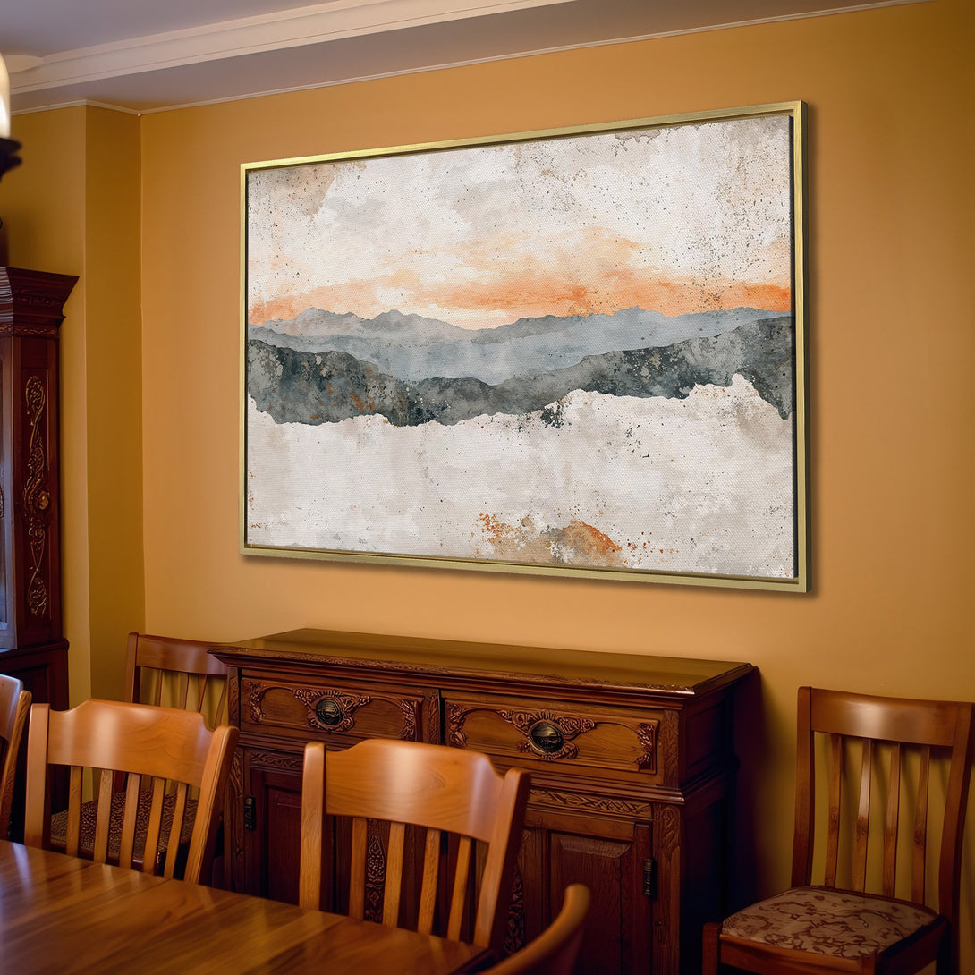 Abstract mountain Canvas Print in neutral tones. Modern wall art with a warm, inviting color palette for living room decor.