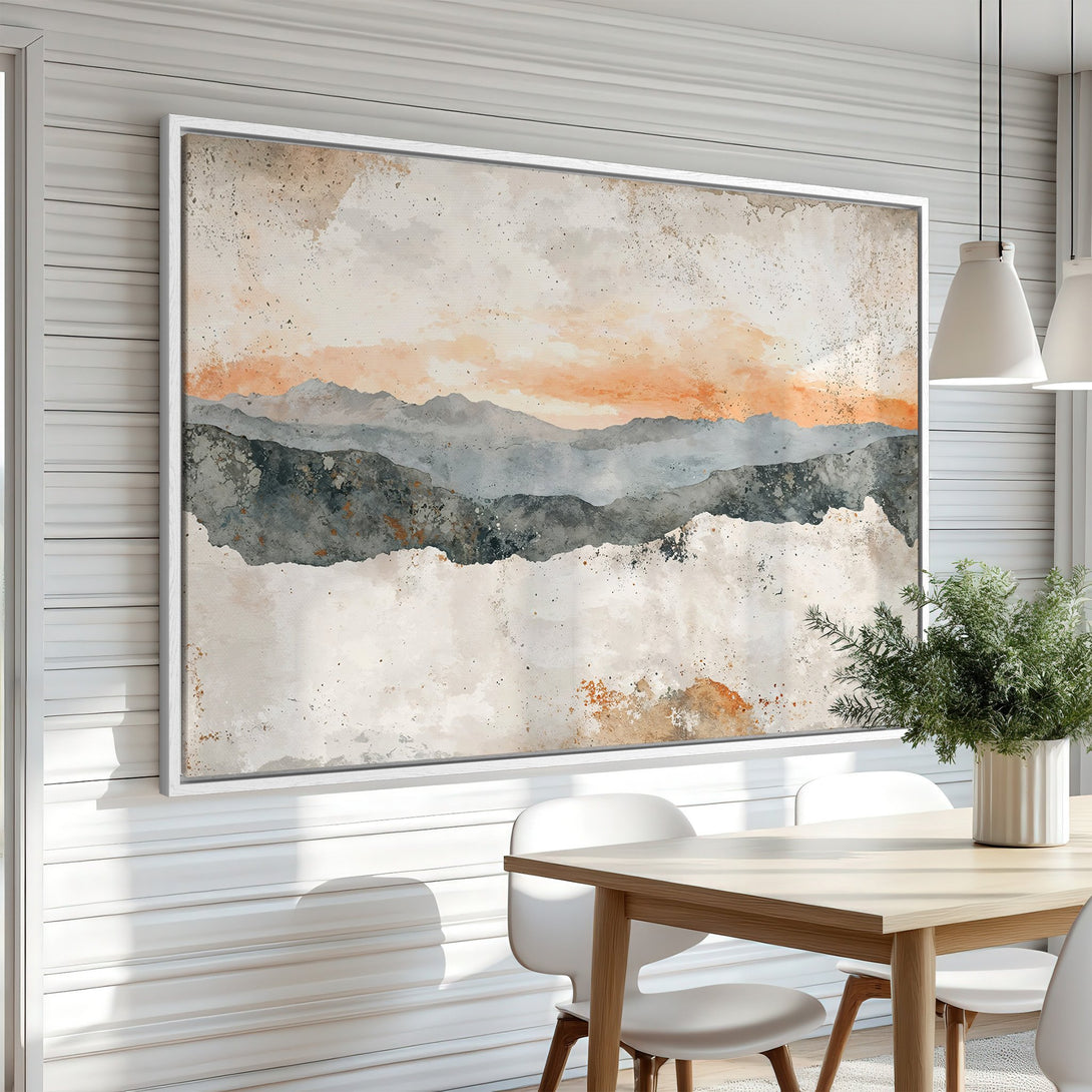 Framed Wall Art Canvas Print of abstract watercolor mountains in neutral tones. Perfect for modern home decor.
