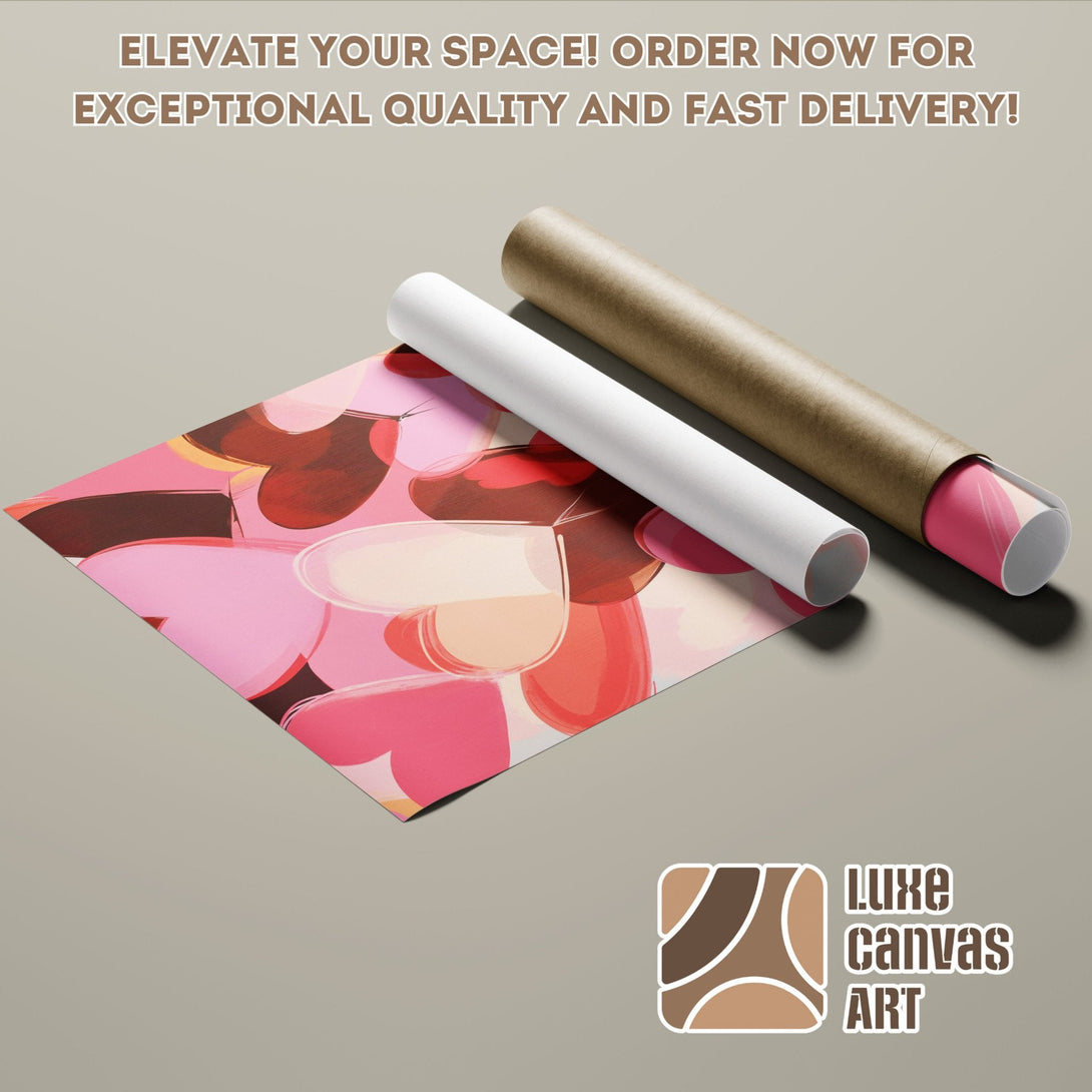 Abstract heart design Poster Roll in pink, red, and brown tones. Elevate your space!