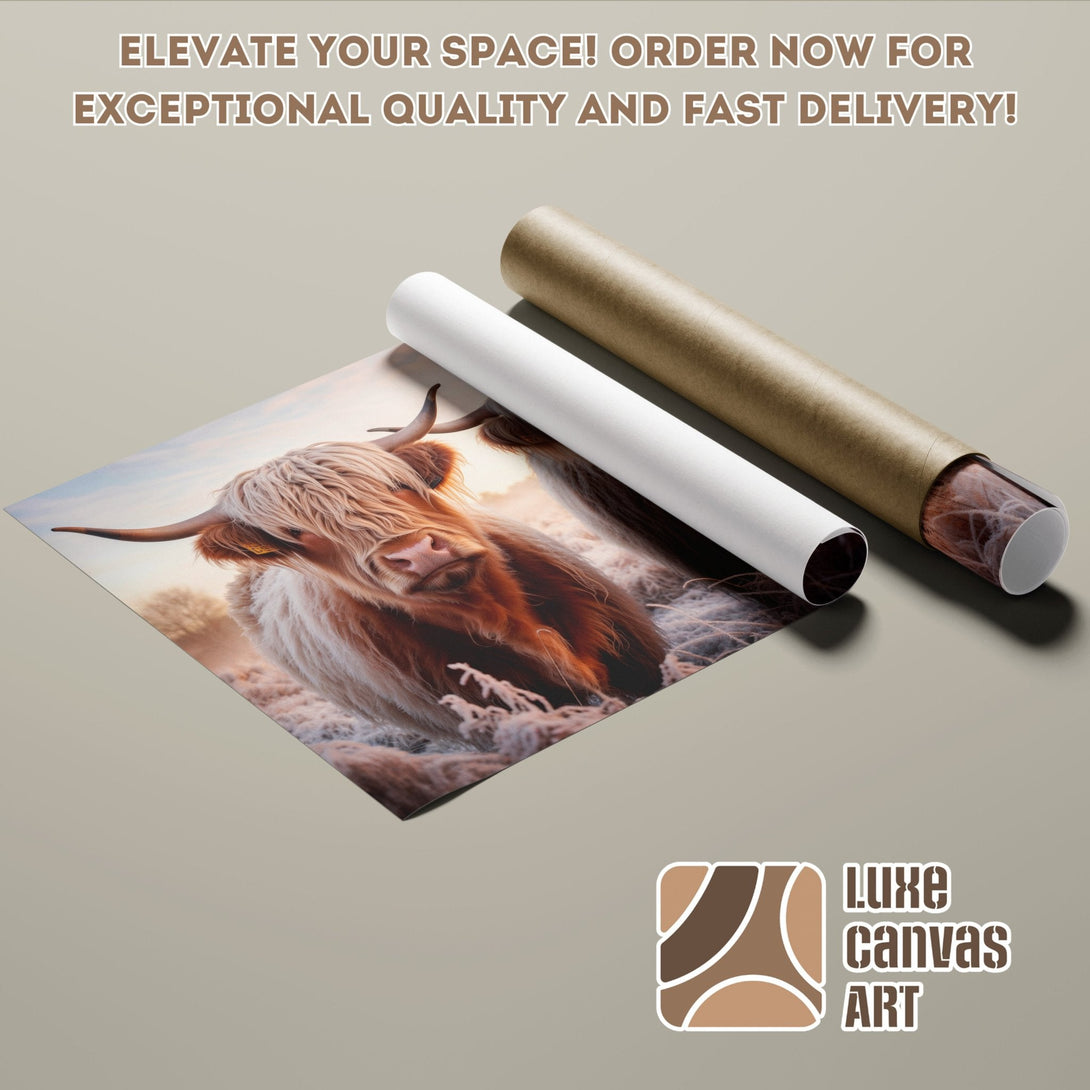 Highland cow Poster Roll in warm tones. Rustic art print for your home. Order now!