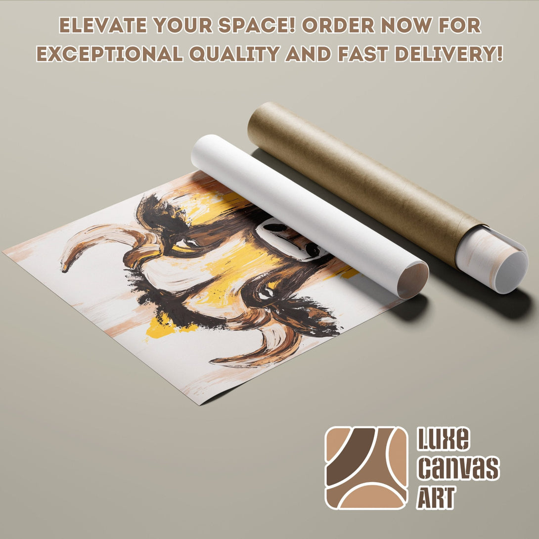 Abstract art poster roll with a brown, yellow, and white color palette. Elevate your space with Luxe Canvas Art! Order your poster today.