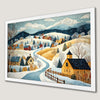 Hilly Country Road Winter Scene Art Poster for Cozy Holiday Decor