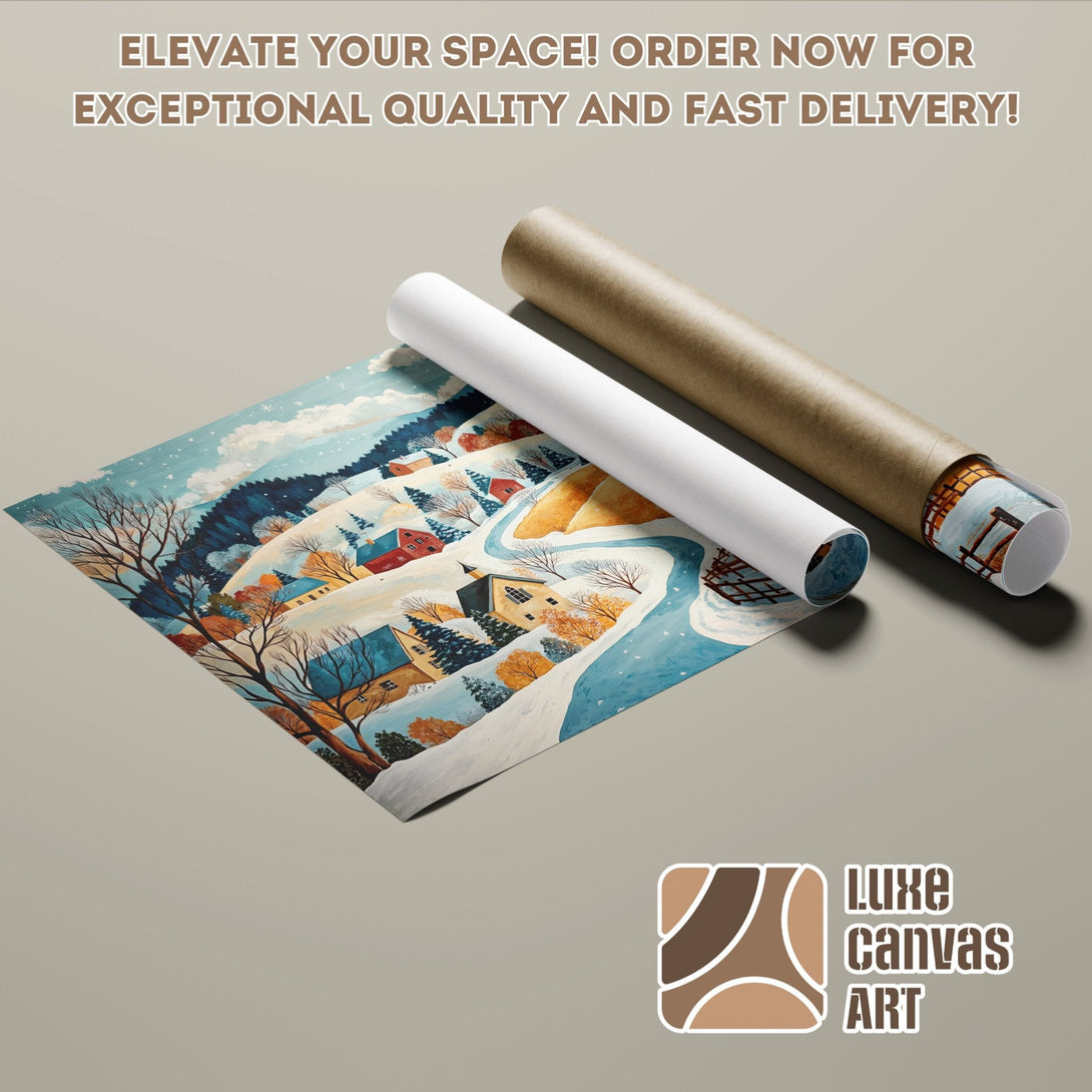 Poster Roll featuring a winter landscape painting in a colorful style.