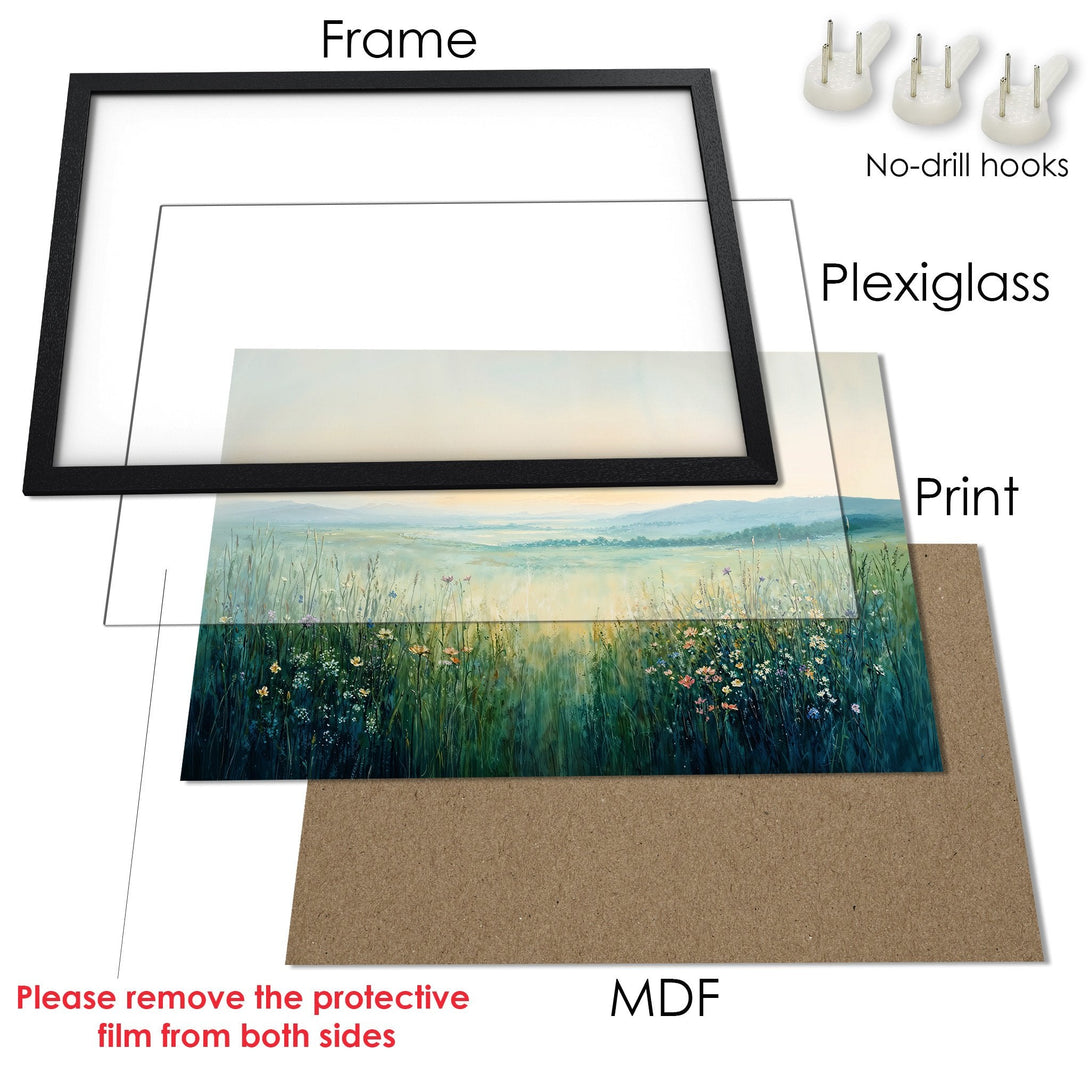 Framed Poster: Serene landscape art print with a natural color palette. Perfect wall decor for any room.