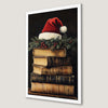 Holiday Books with Santa Hat Art Poster for Festive Decor