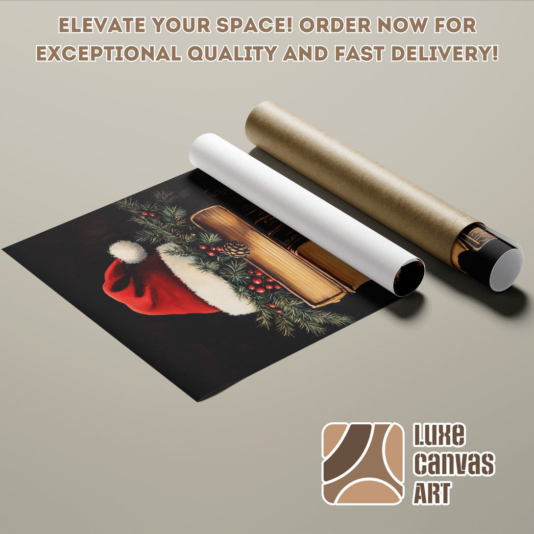 Poster Roll featuring a festive Christmas still life art print in a warm, dark color palette.