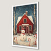 Holiday Snowman Cottage Art Poster - Rustic Christmas Decor