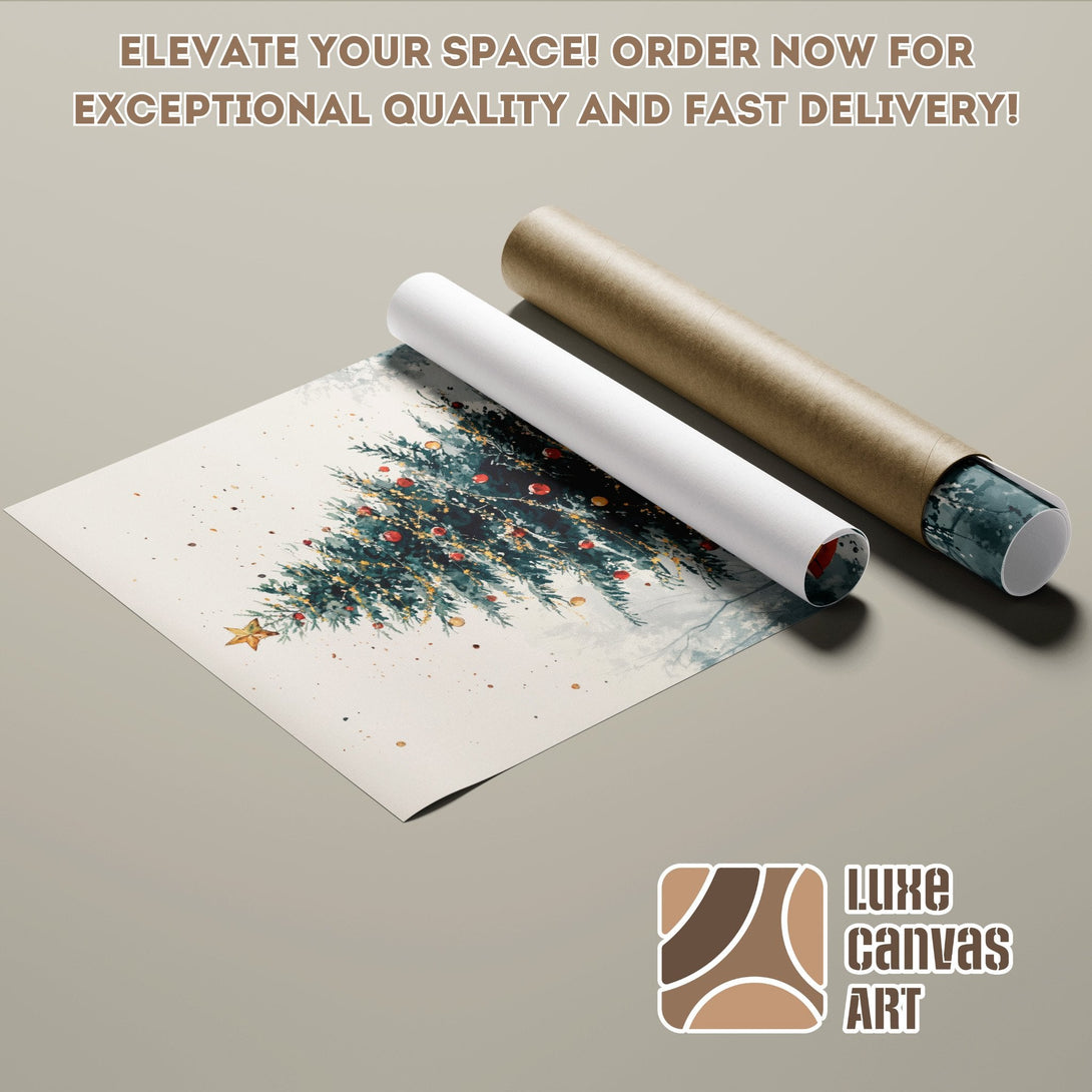 Watercolor Christmas tree Poster Roll, neutral tones, perfect for holiday decor. Order now!