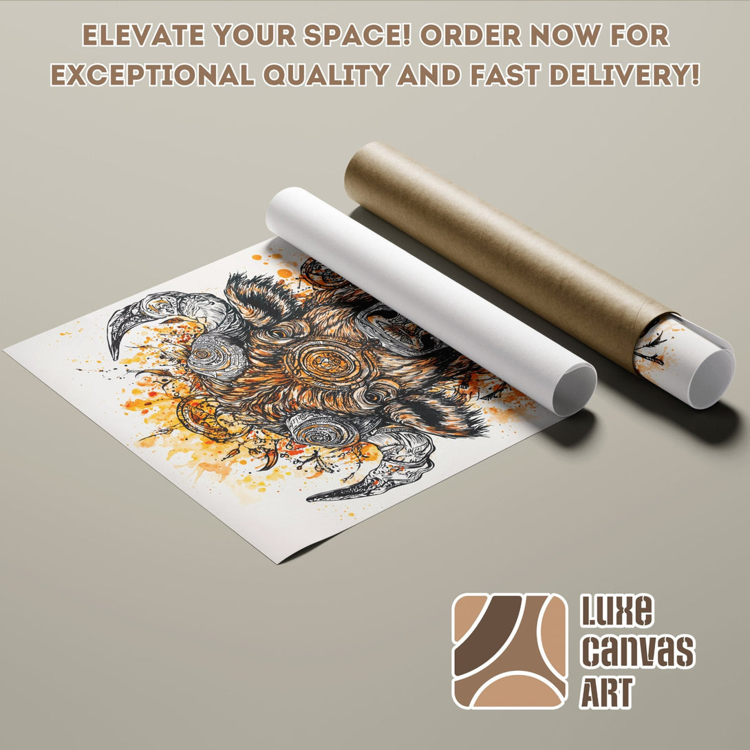 Poster roll featuring a detailed illustration with a warm color palette. Elevate your space with this unique art poster!
