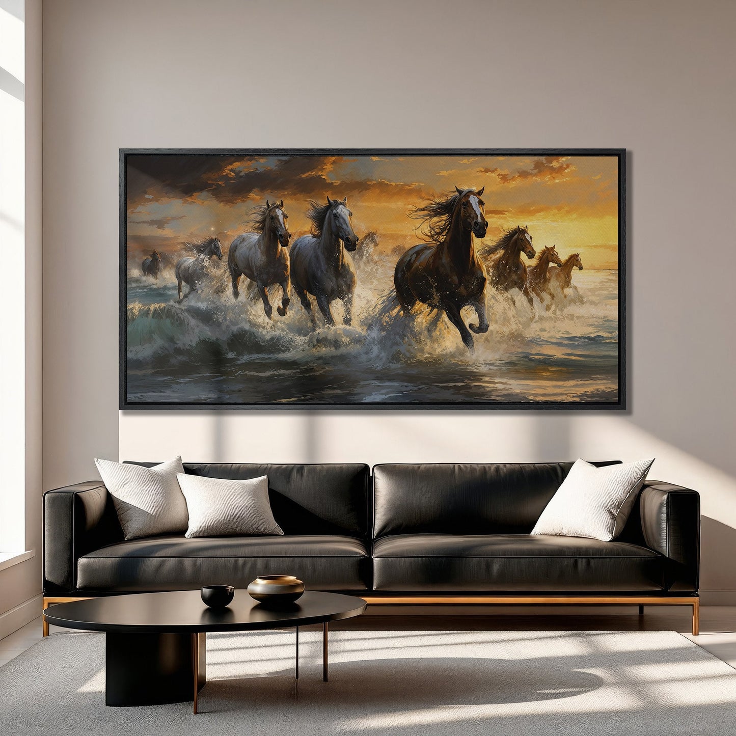 Horses Running on Beach Canvas Print Wall Art