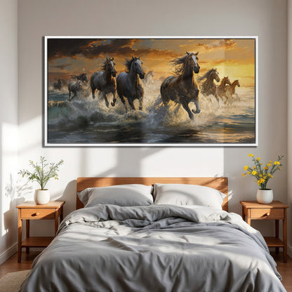 Horses Running on Beach Canvas Print Wall Art