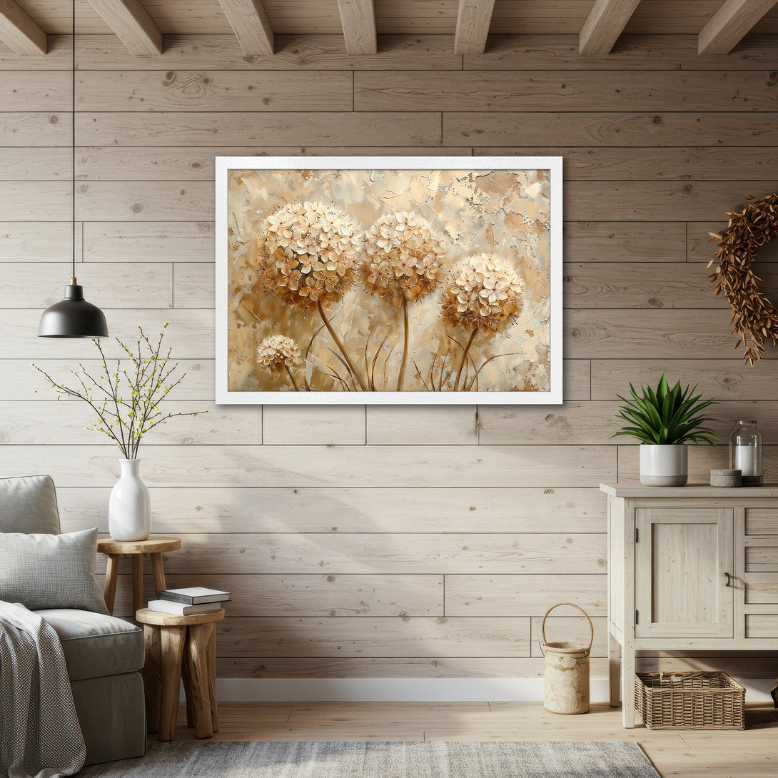 Framed Poster of abstract floral art in neutral tones, perfect for adding warmth and style to any space.