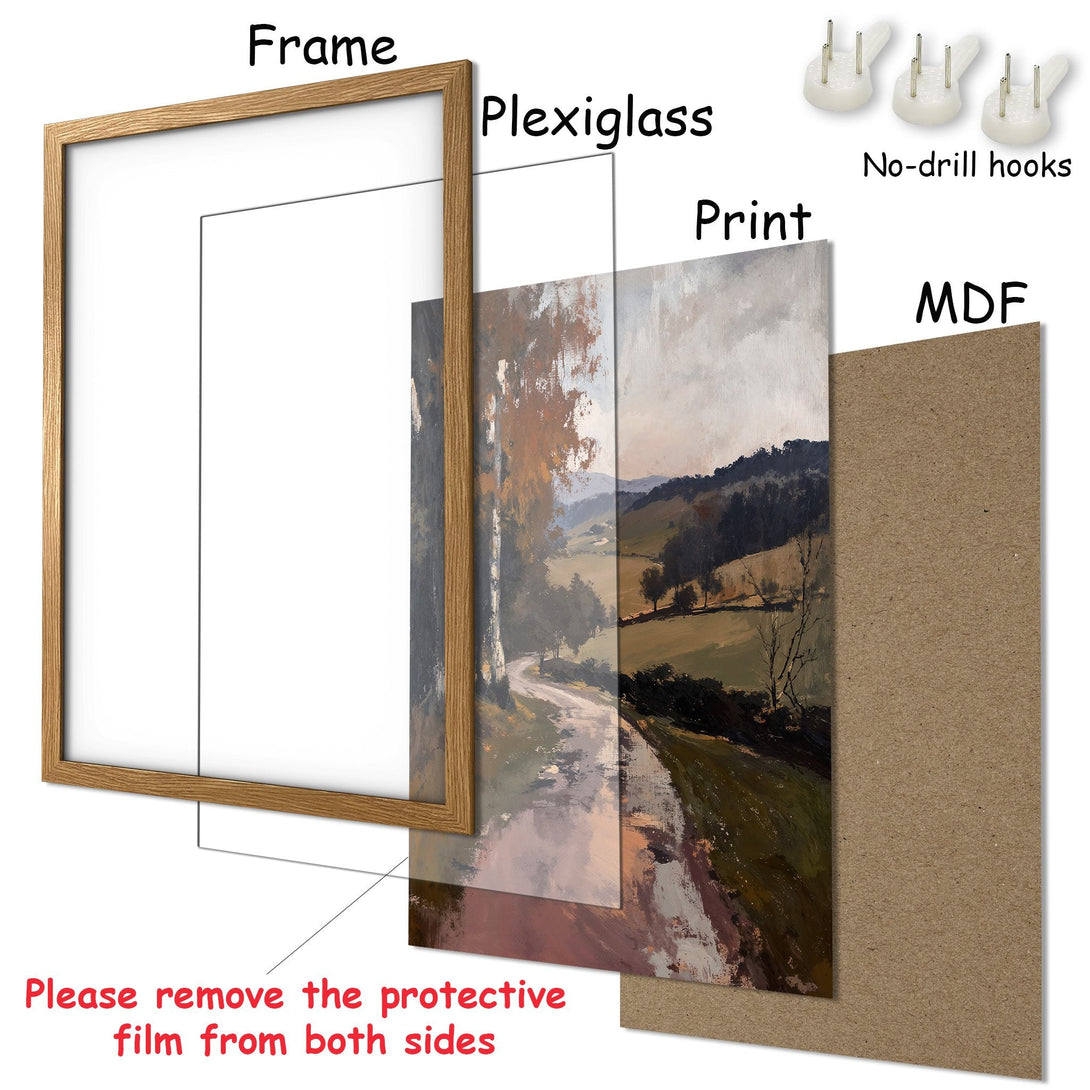 Framed Poster of a landscape painting in muted earth tones. Enhance your space with this beautiful art print!