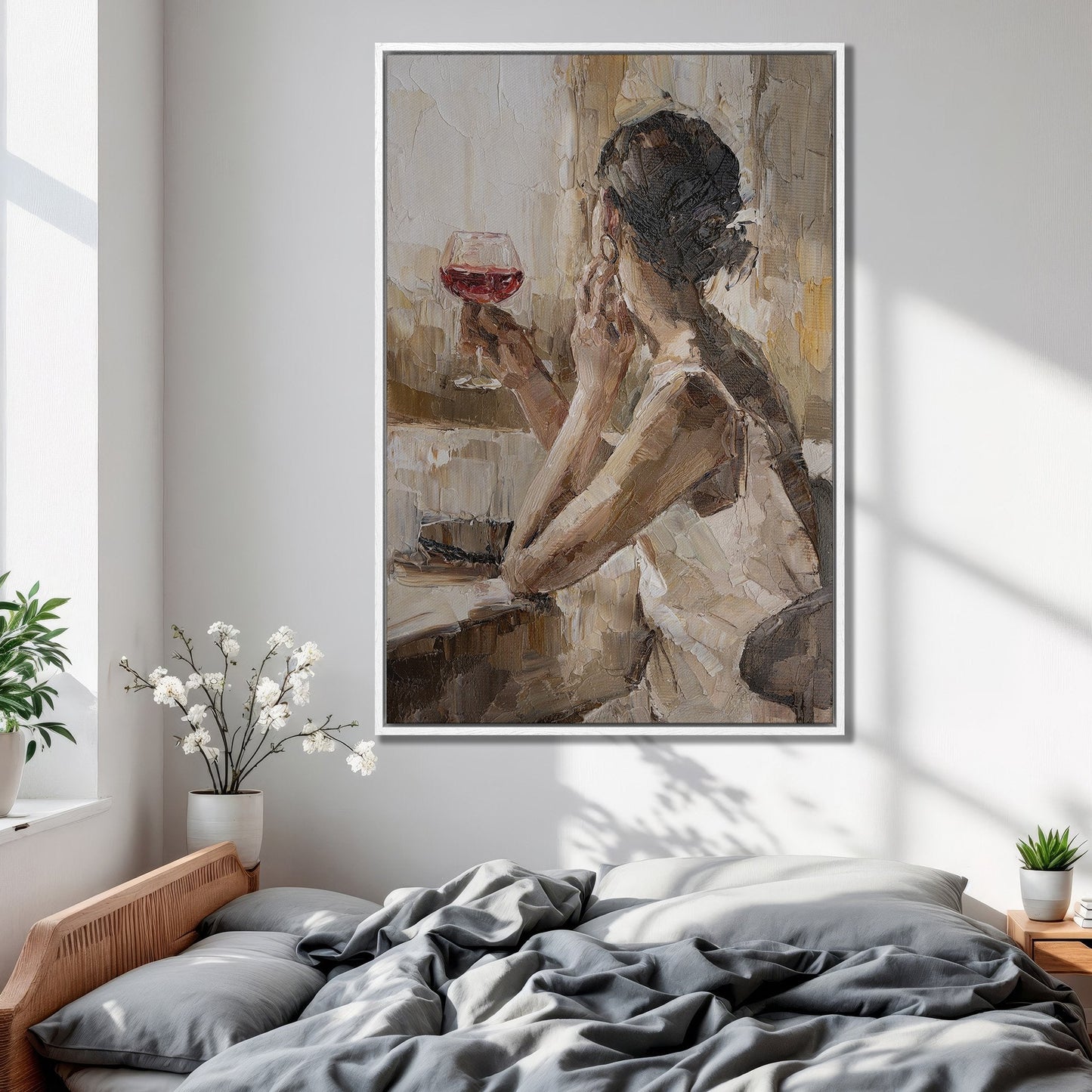 Impressionist Woman with Wine Glass Canvas Print Art