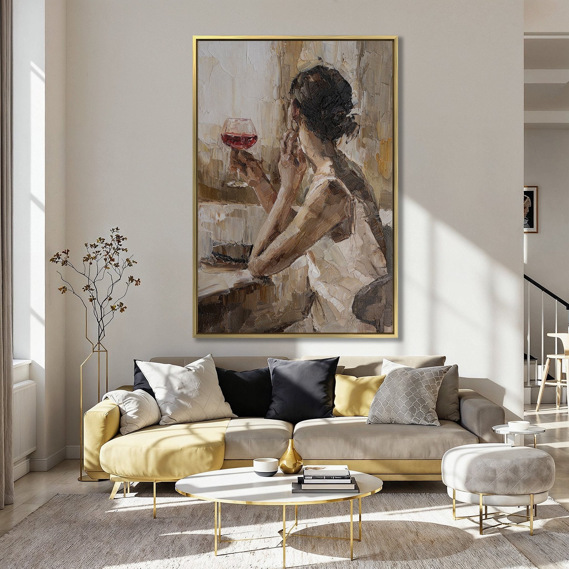 Impressionist Woman with Wine Glass Canvas Print Art