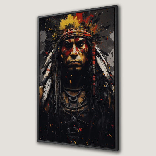 Indigenous Oil Painting Canvas Print of an Angry Chief