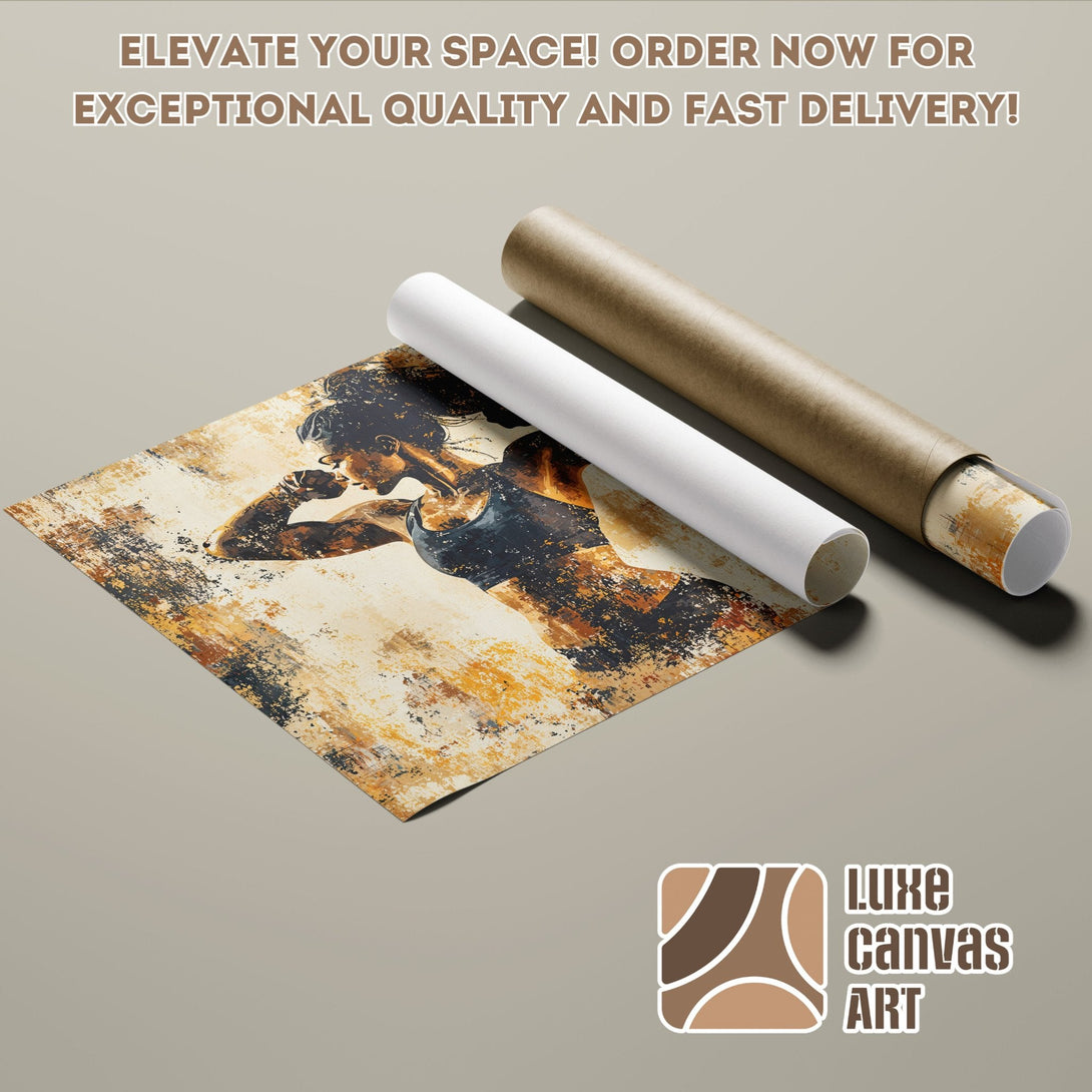 Abstract woman fitness Poster Roll art in neutral tones. Elevate your space with Luxe Canvas Art!