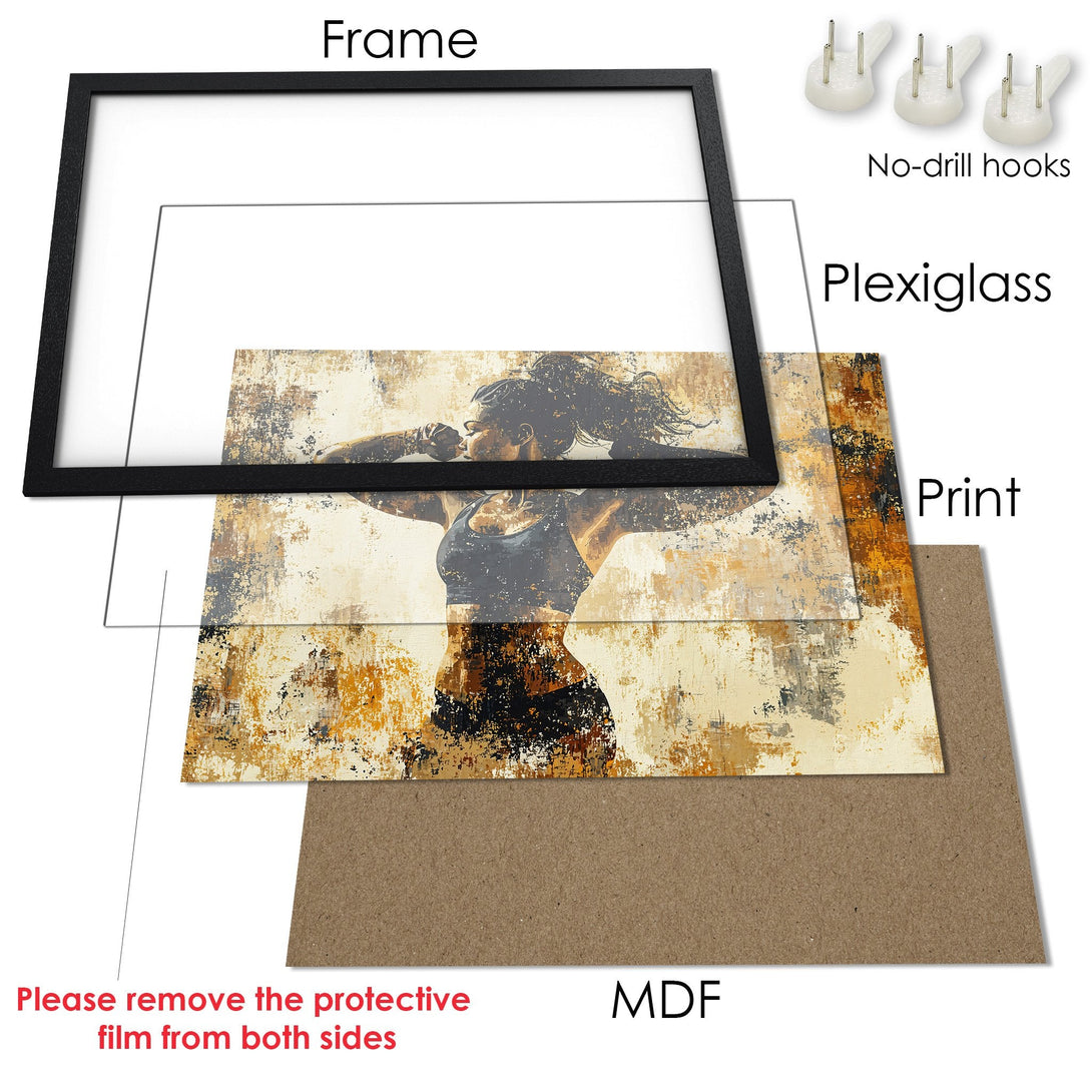 Framed Poster featuring a woman in abstract style, with an earthy color palette. Perfect wall art for your home!