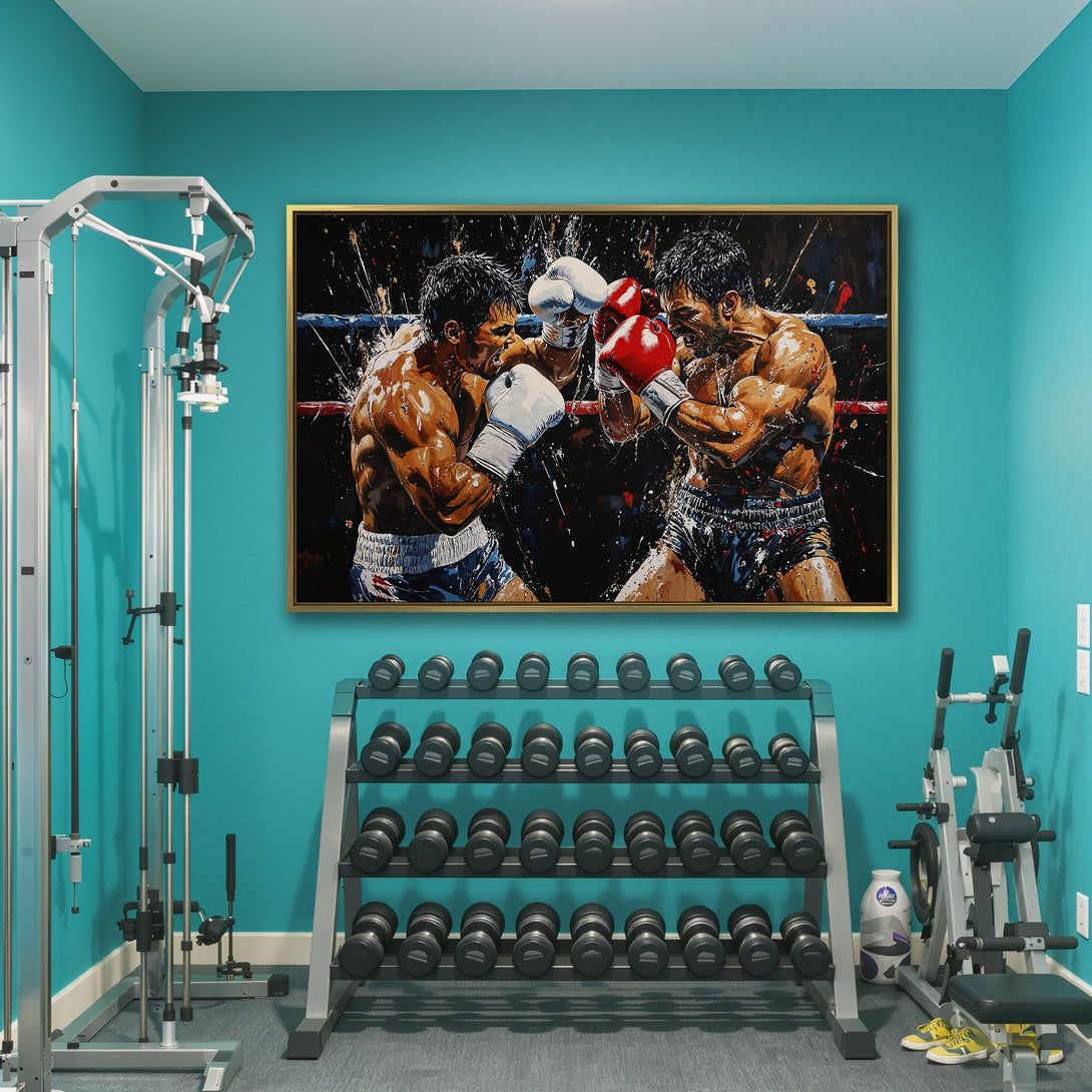 Canvas Print of a boxing match in action. Bold, expressive art with a dynamic, colorful palette. Perfect for gym or home decor.