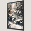 Japanese Red Cranes in Winter Forest Art Poster
