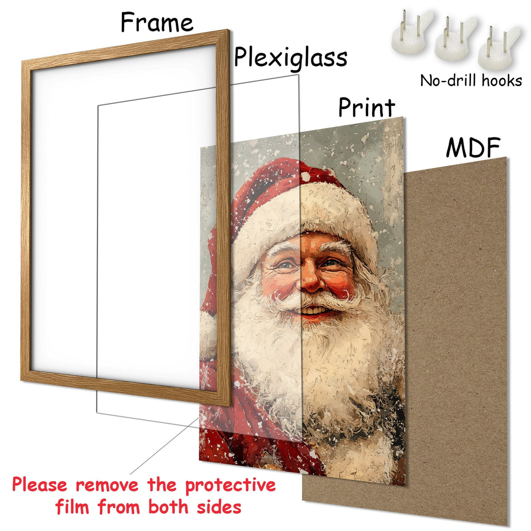 Framed Poster featuring Santa Claus artwork in a painterly style with a warm, festive color palette. Perfect Christmas decor!