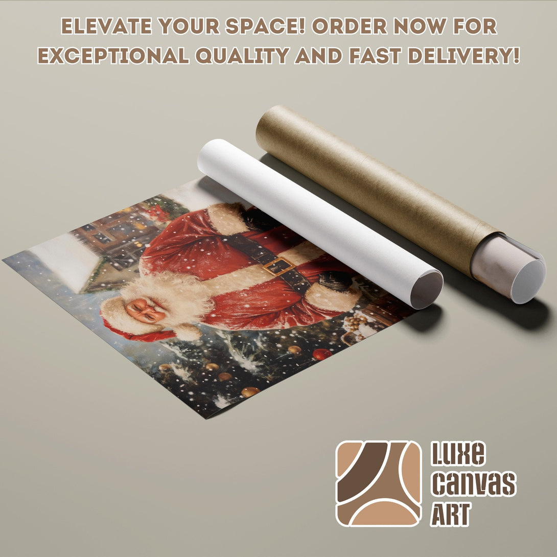 Santa Claus Poster Roll, festive art with red and white color palette, perfect for holiday decor.
