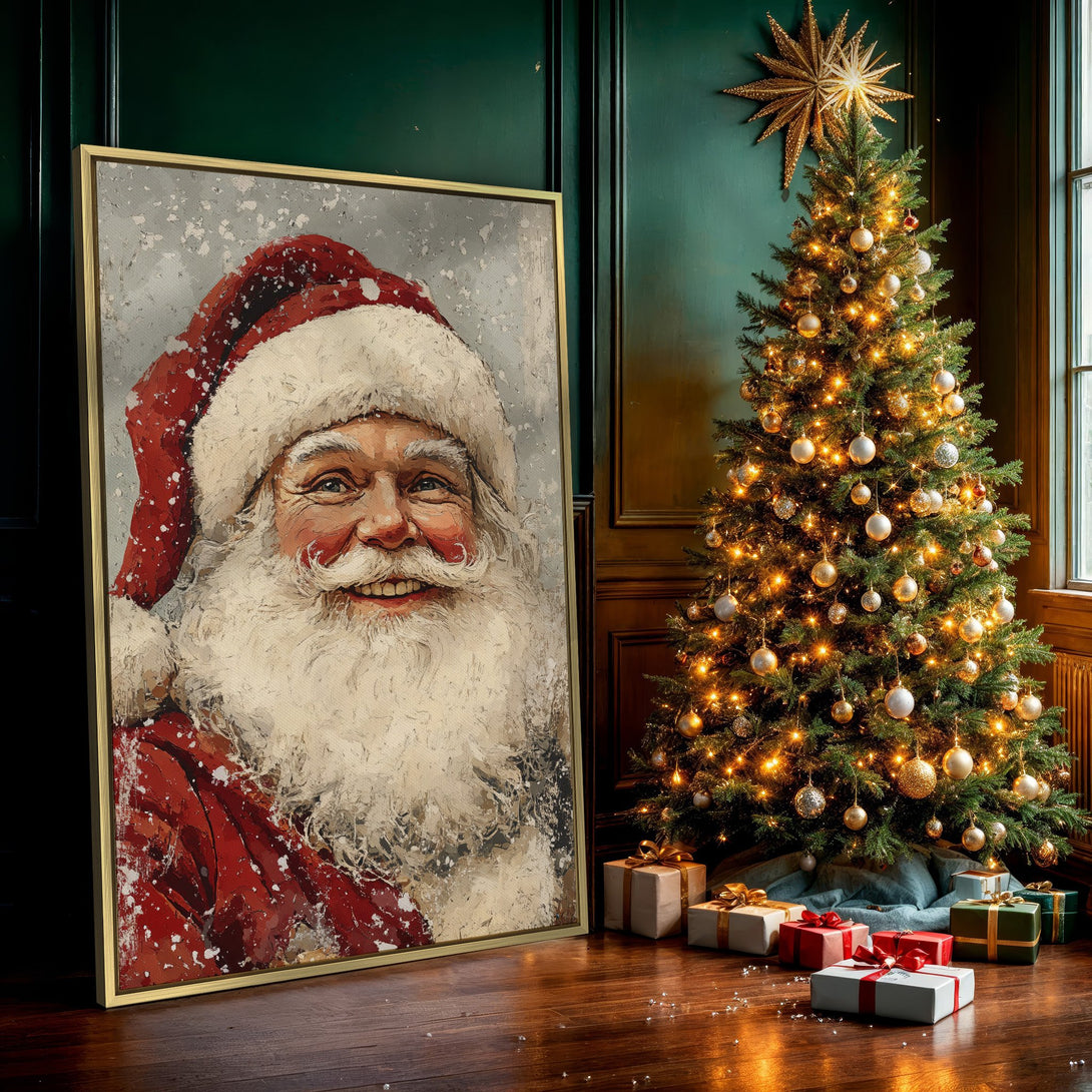 Canvas Print of Santa Claus portrait in red and white, festive Christmas wall art, perfect holiday decor.