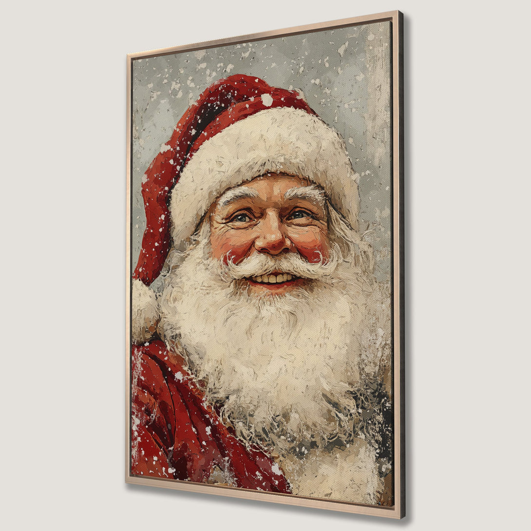 Framed Wall Art: Vintage Santa Claus portrait in red, white, and neutral tones. Perfect Christmas decor for a cozy, festive vibe. Shop now!