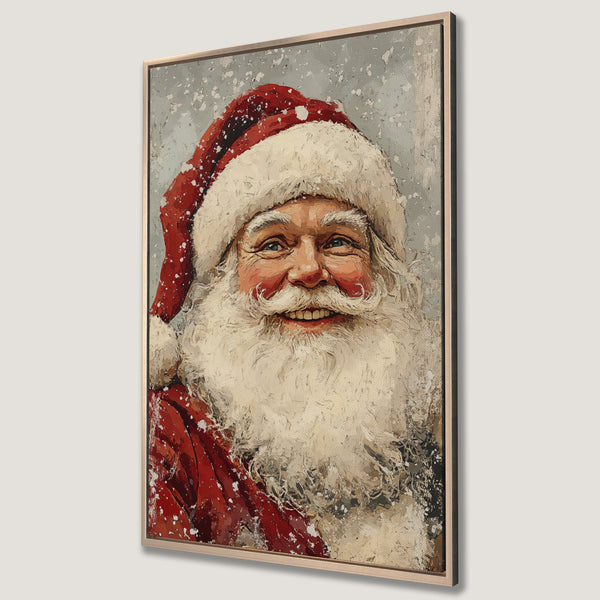 Framed Wall Art: Vintage Santa Claus portrait in red, white, and neutral tones. Perfect Christmas decor for a cozy, festive vibe. Shop now!