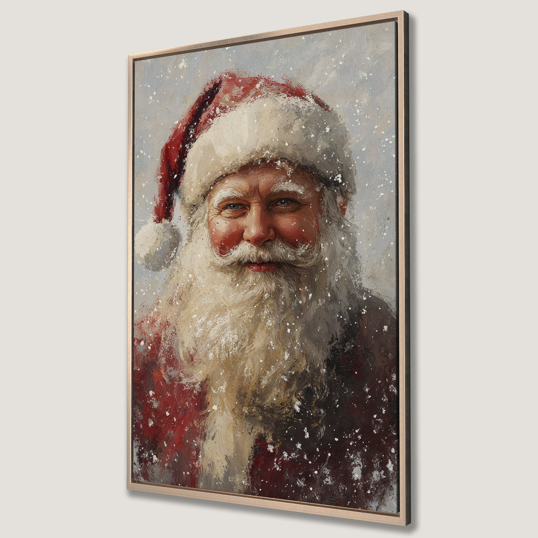 Framed Wall Art: Santa Claus portrait in a painterly style, featuring a red and white color palette. Perfect Christmas decor!