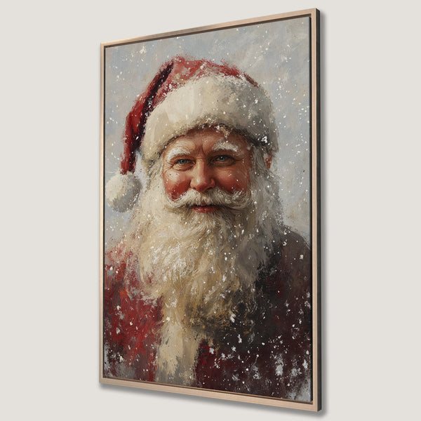 Framed Wall Art: Santa Claus portrait in a painterly style, featuring a red and white color palette. Perfect Christmas decor!